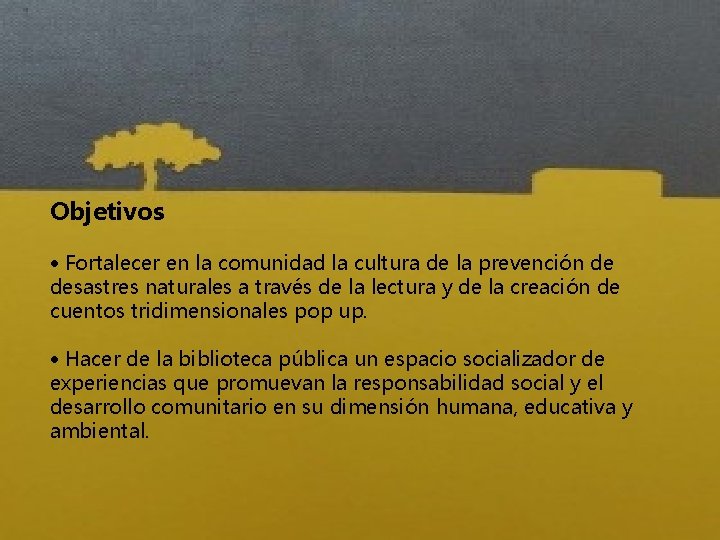 Objetivos Fortalecer en la comunidad la cultura de la prevención de desastres naturales a