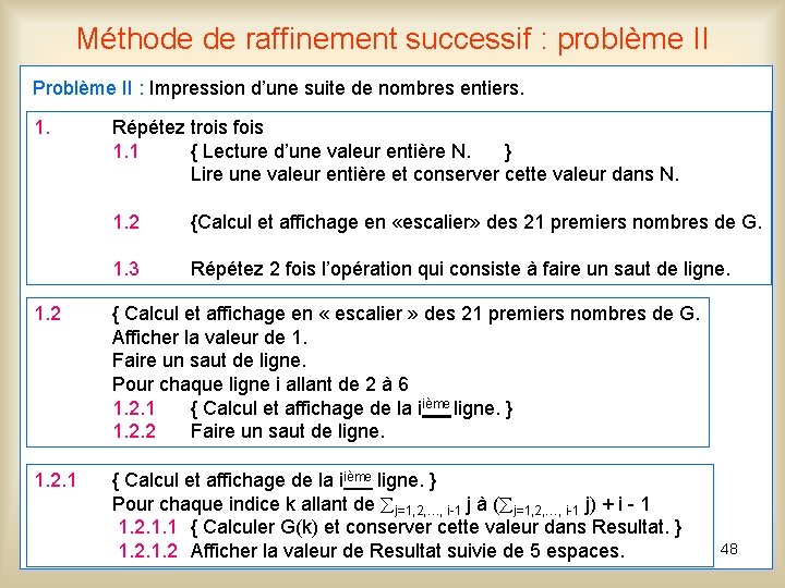 Méthode de raffinement successif : problème II Problème II : Impression d’une suite de Méthode de raffinement successif : problème II Problème II : Impression d’une suite de