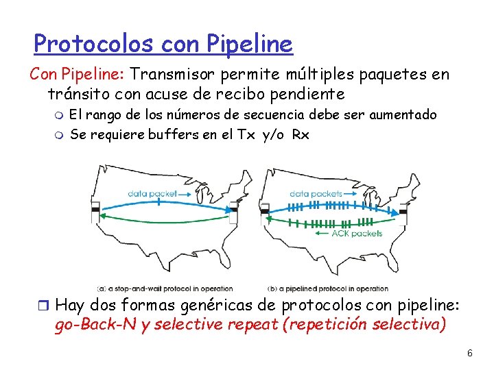 Protocolos con Pipeline Con Pipeline: Transmisor permite múltiples paquetes en tránsito con acuse de