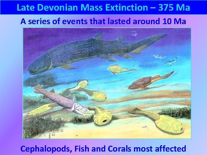 Late Devonian Mass Extinction – 375 Ma A series of events that lasted around