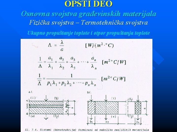 OPŠTI DEO Osnovna svojstva građevinskih materijala Fizička svojstva – Termotehnička svojstva Ukupno propuštanje toplote