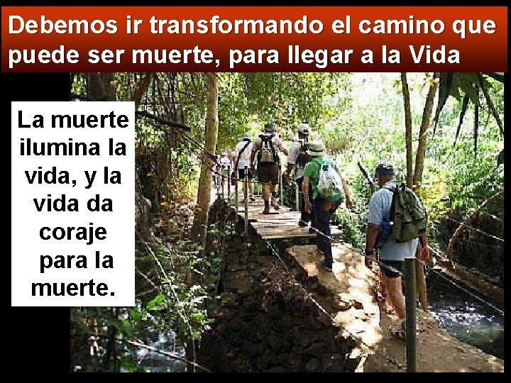 Debemos ir transformando el camino que puede ser muerte, para llegar a la Vida