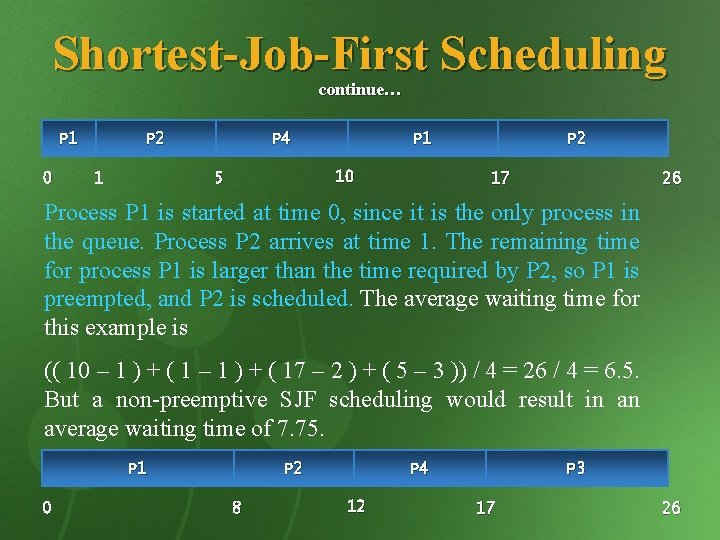 Shortest-Job-First Scheduling continue… P 1 0 P 2 P 4 10 5 1 P