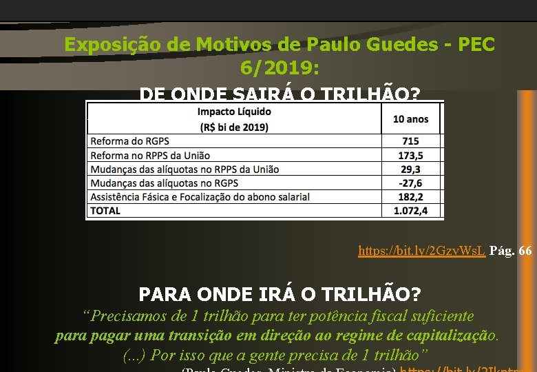 Exposição de Motivos de Paulo Guedes - PEC 6/2019: DE ONDE SAIRÁ O TRILHÃO?