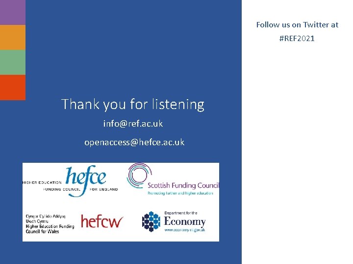 Follow us on Twitter at #REF 2021 Thank you for listening info@ref. ac. uk