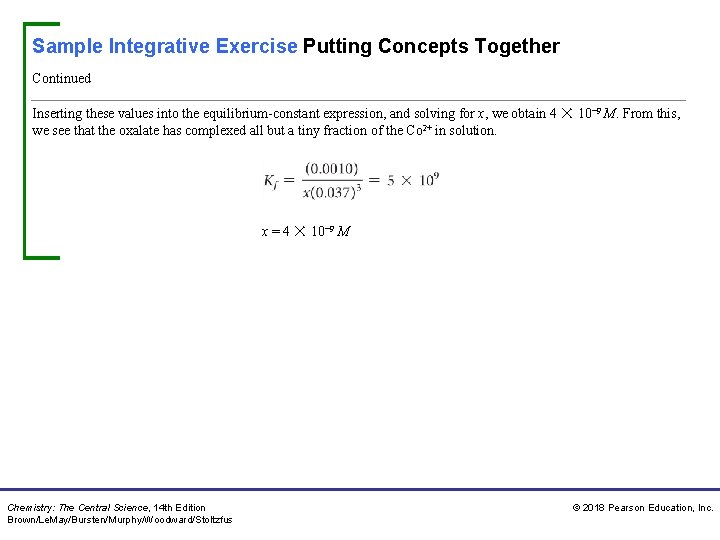 Sample Integrative Exercise Putting Concepts Together Continued Inserting these values into the equilibrium-constant expression,