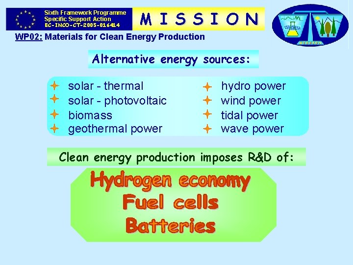 Sixth Framework Programme Specific Support Action EC-INCO-CT-2005 -016414 M I S S I O