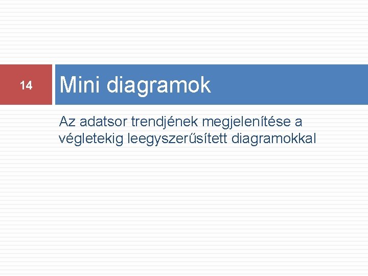 14 Mini diagramok Az adatsor trendjének megjelenítése a végletekig leegyszerűsített diagramokkal 