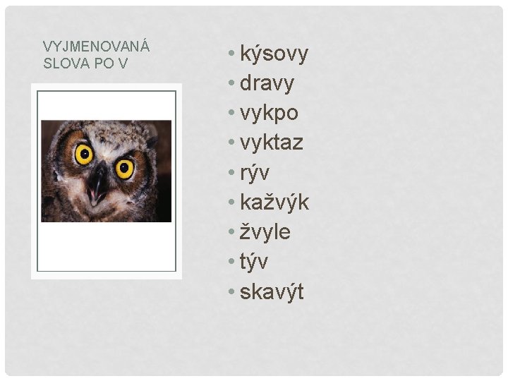 VYJMENOVANÁ SLOVA PO V • kýsovy • dravy • vykpo • vyktaz • rýv