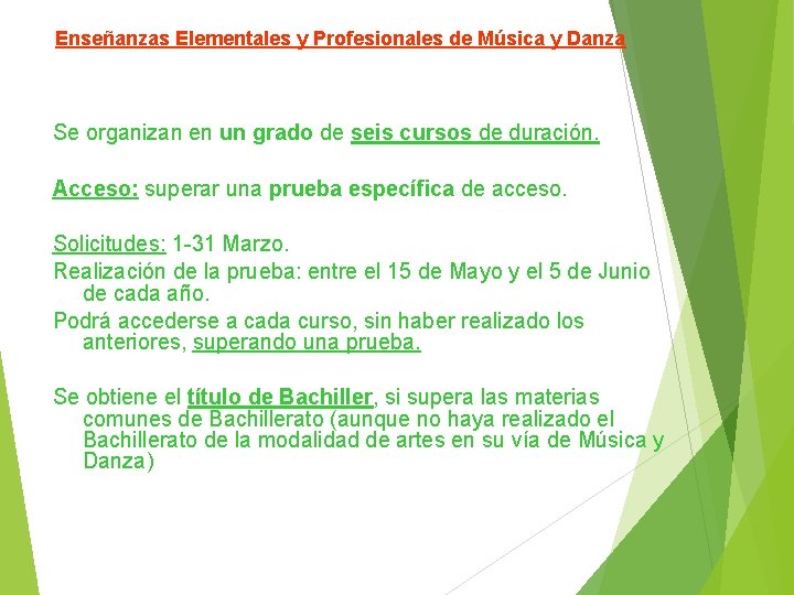 Enseñanzas Elementales y Profesionales de Música y Danza Se organizan en un grado de