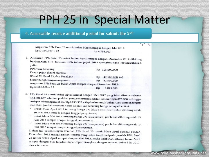 PPH 25 in Special Matter 4. Assessable receive additional period for submit the SPT