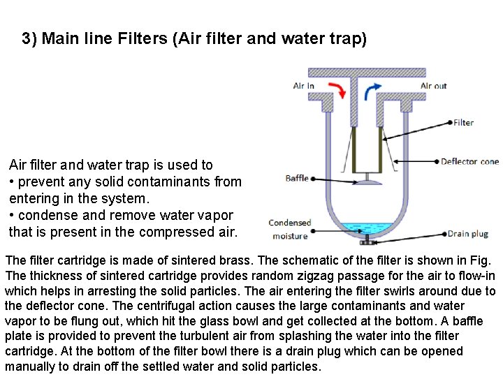 3) Main line Filters (Air filter and water trap) Air filter and water trap