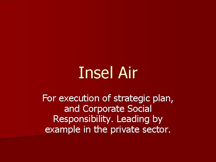 Insel Air For execution of strategic plan, and Corporate Social Responsibility. Leading by example