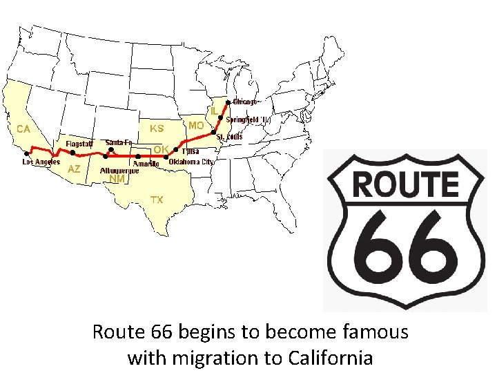 Route 66 begins to become famous with migration to California 