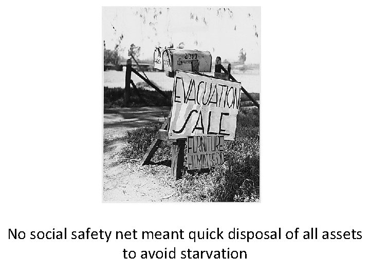 No social safety net meant quick disposal of all assets to avoid starvation 