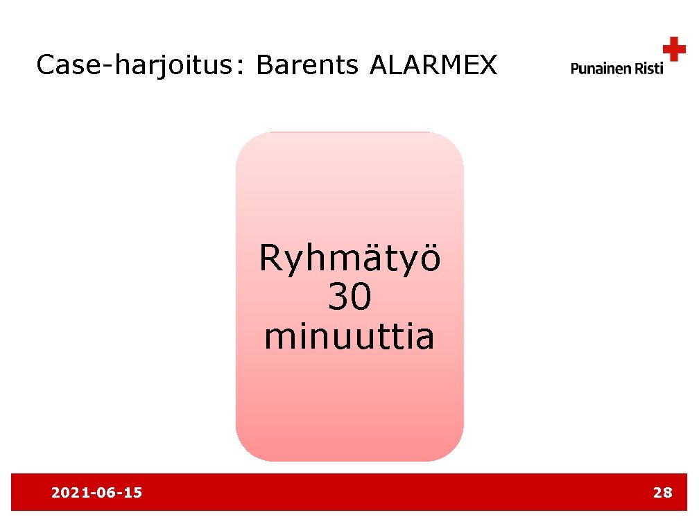 Case-harjoitus: Barents ALARMEX Ryhmätyö 30 minuuttia 2021 -06 -15 28 