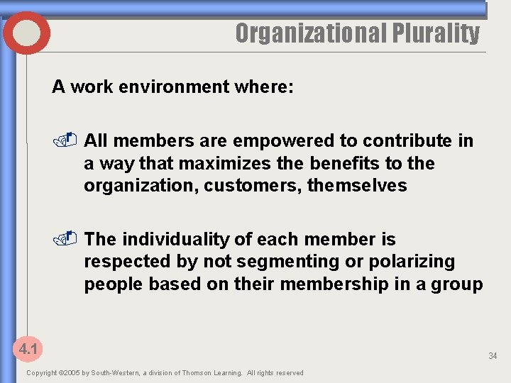 Organizational Plurality A work environment where: . All members are empowered to contribute in