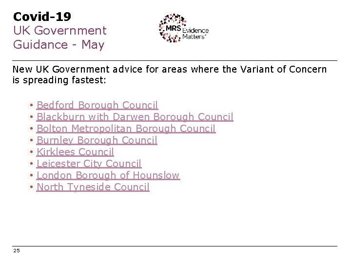 Covid-19 UK Government Guidance - May New UK Government advice for areas where the