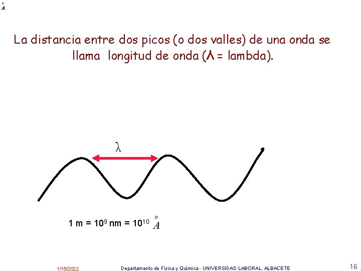 La distancia entre dos picos (o dos valles) de una onda se llama longitud