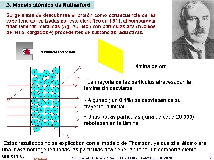 1. 3. Modelo atómico de Rutherford Surge antes de descubrirse el protón como consecuencia