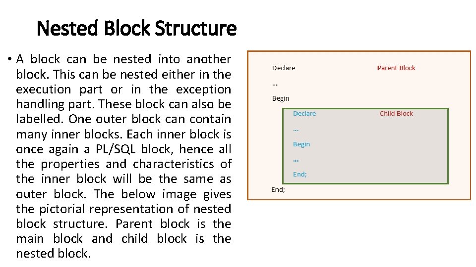 Nested Block Structure • A block can be nested into another block. This can