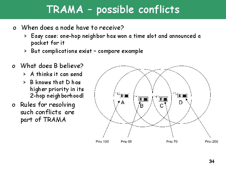 TRAMA – possible conflicts o When does a node have to receive? > Easy