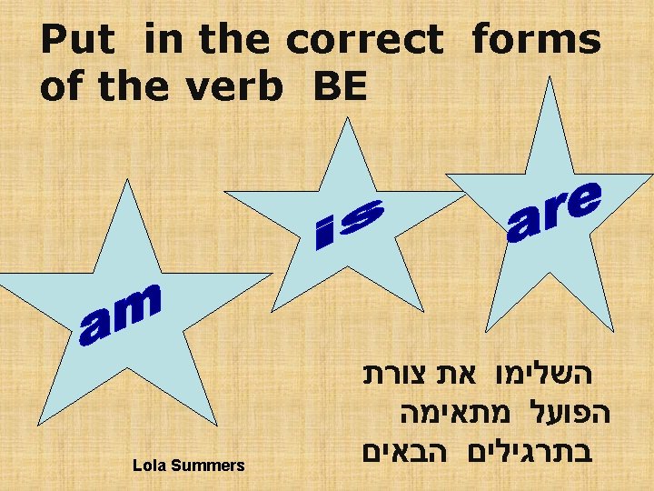 Put in the correct forms of the verb BE Lola Summers השלימו את צורת