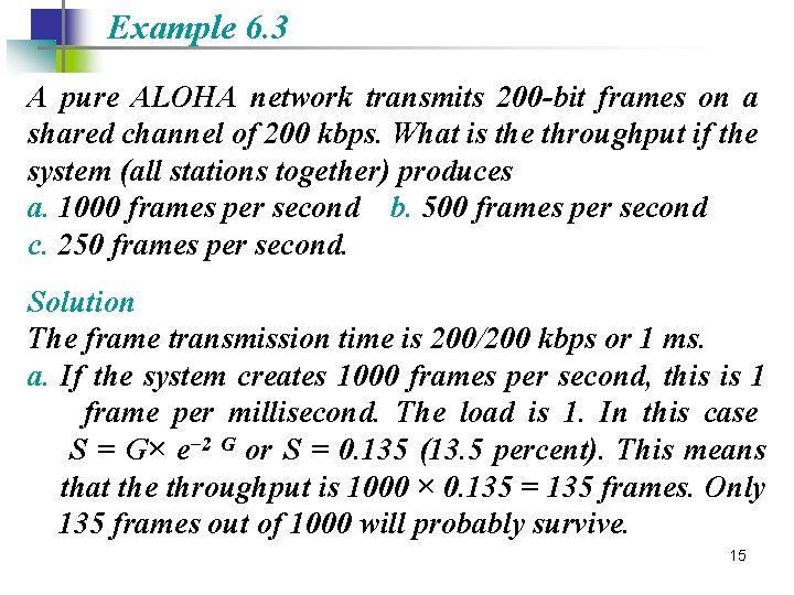 Example 6. 3 A pure ALOHA network transmits 200 -bit frames on a shared