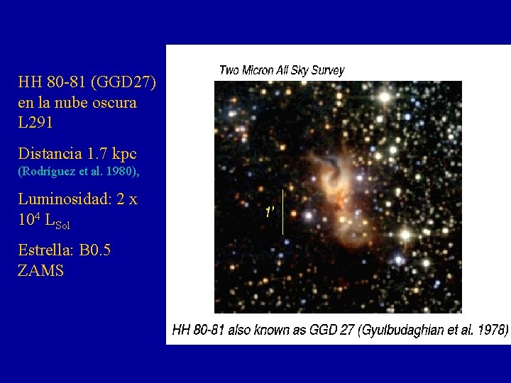 HH 80 -81 (GGD 27) en la nube oscura L 291 Distancia 1. 7