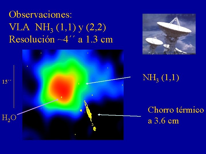 Observaciones: VLA NH 3 (1, 1) y (2, 2) Resolución ~4´´ a 1. 3