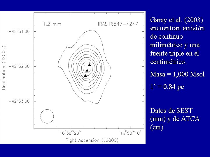 Garay et al. (2003) encuentran emisión de continuo milimétrico y una fuente triple en