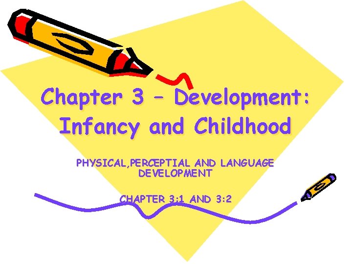 Chapter 3 – Development: Infancy and Childhood PHYSICAL, PERCEPTIAL AND LANGUAGE DEVELOPMENT CHAPTER 3: