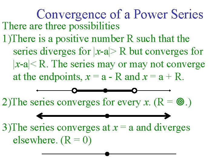 Convergence of a Power Series There are three possibilities 1)There is a positive number