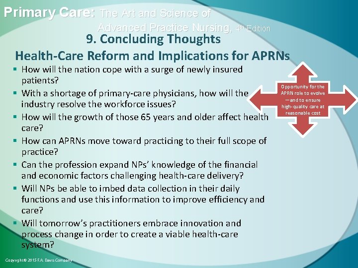 Primary Care: The Art and Science of Advanced Practice Nursing, 4 th Edition 9.