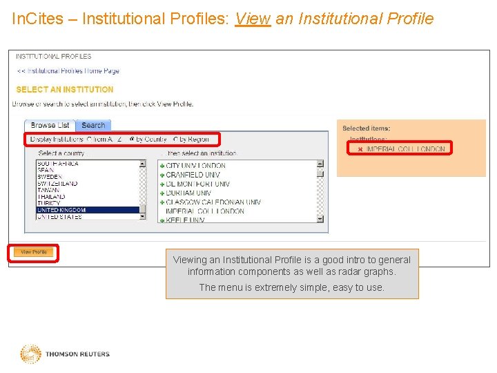 In. Cites – Institutional Profiles: View an Institutional Profile Viewing an Institutional Profile is