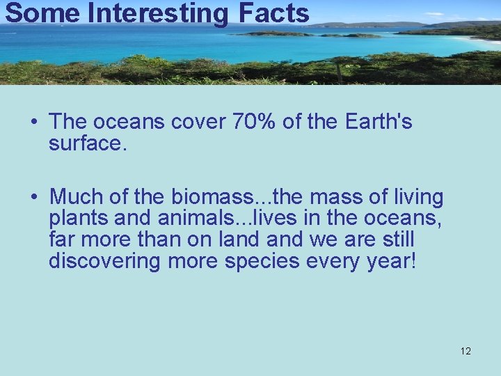 Some Interesting Facts • The oceans cover 70% of the Earth's surface. • Much