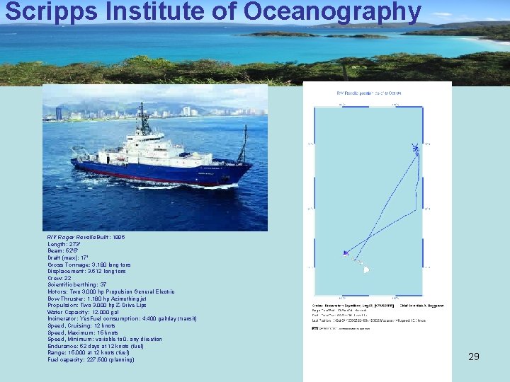 Scripps Institute of Oceanography R/V Roger Revelle. Built: 1996 Length: 273' Beam: 52'5" Draft
