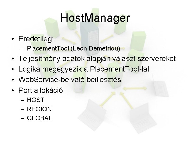 Host. Manager • Eredetileg: – Placement. Tool (Leon Demetriou) • • Teljesítmény adatok alapján
