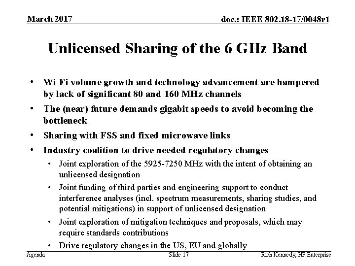 March 2017 doc. : IEEE 802. 18 -17/0048 r 1 Unlicensed Sharing of the