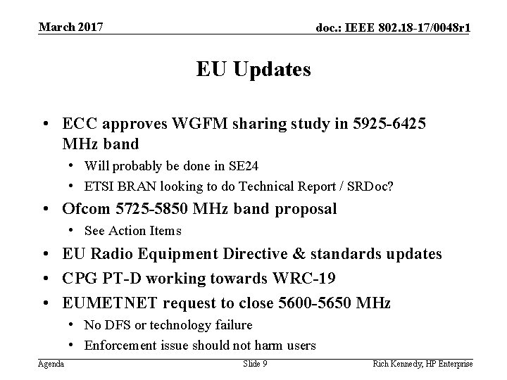 March 2017 doc. : IEEE 802. 18 -17/0048 r 1 EU Updates • ECC