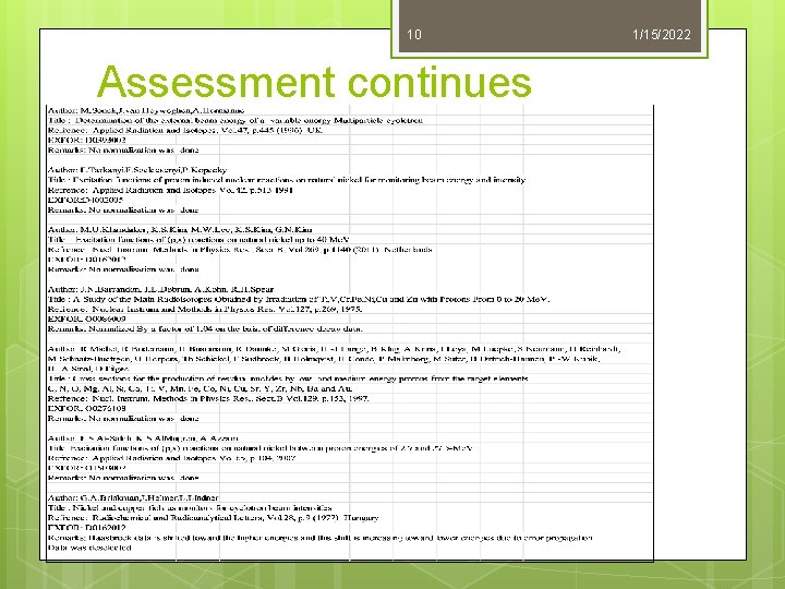 10 Assessment continues 1/15/2022 