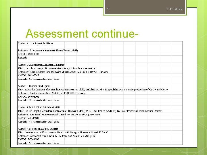 9 Assessment continue- 1/15/2022 