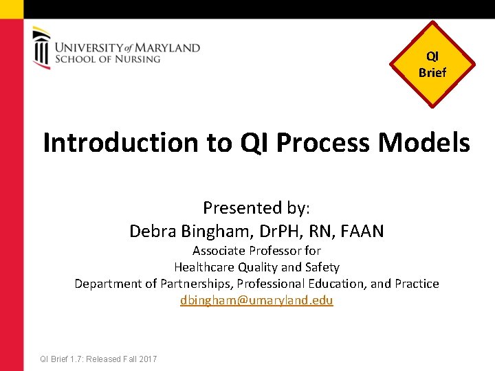 QI Brief Introduction to QI Process Models Presented by: Debra Bingham, Dr. PH, RN,