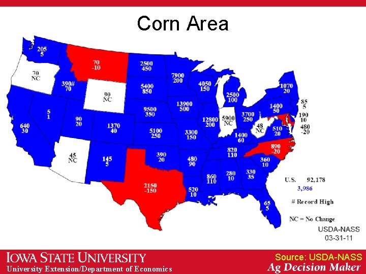Corn Area Source: USDA-NASS University Extension/Department of Economics 
