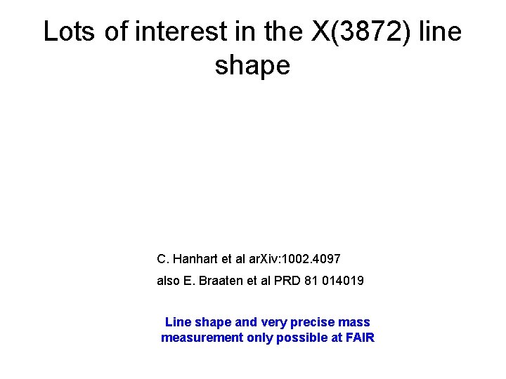 Lots of interest in the X(3872) line shape C. Hanhart et al ar. Xiv: