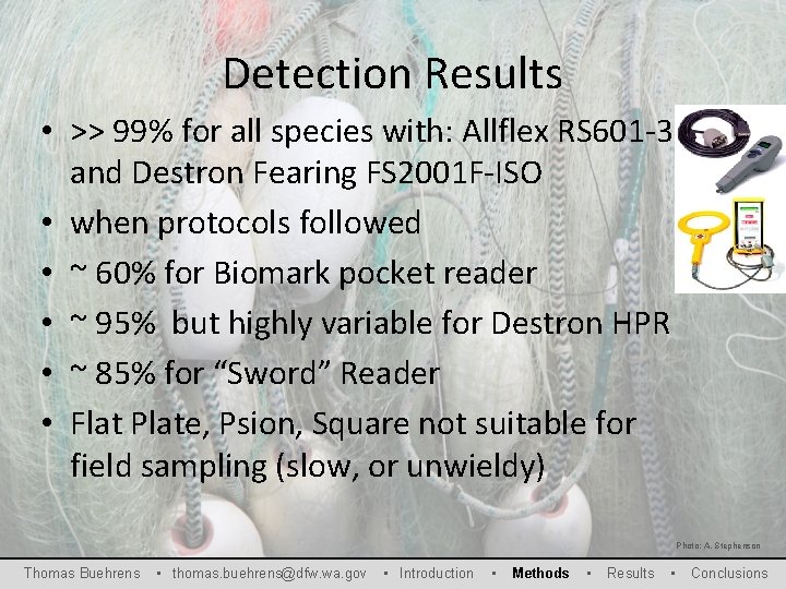 Detection Results • >> 99% for all species with: Allflex RS 601 -3 and