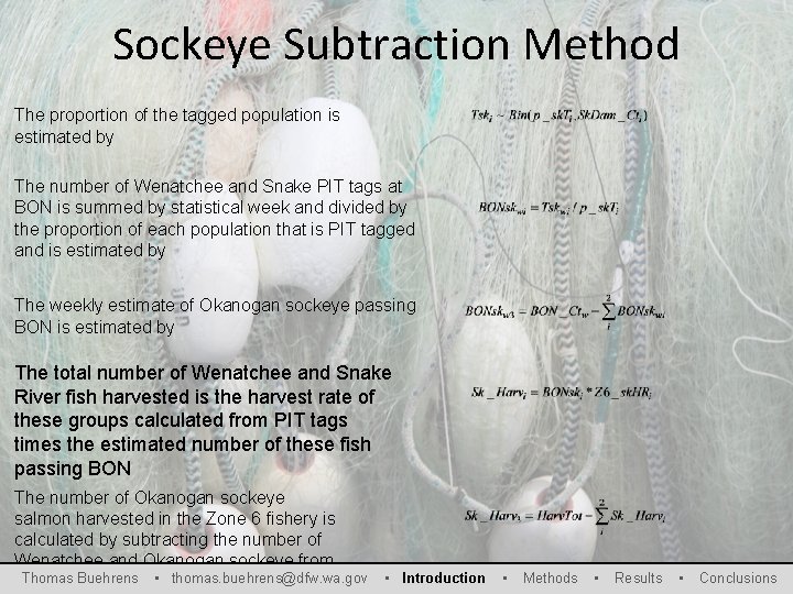 Sockeye Subtraction Method The proportion of the tagged population is estimated by The number