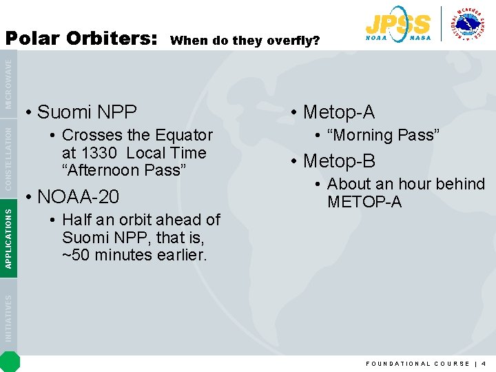 When do they overfly? • Suomi NPP • Crosses the Equator at 1330 Local