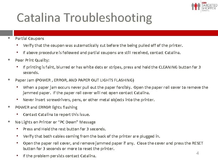 Catalina Troubleshooting § Partial Coupons • Verify that to the coupon automatically cut before