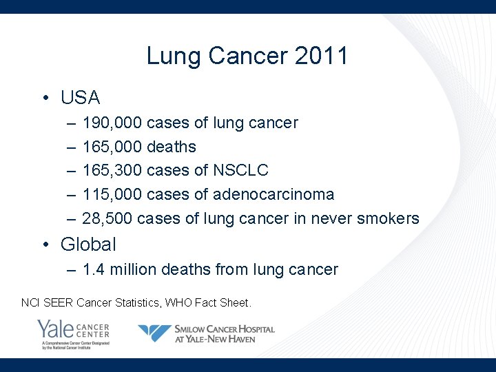 Lung Cancer 2011 • USA – – – 190, 000 cases of lung cancer